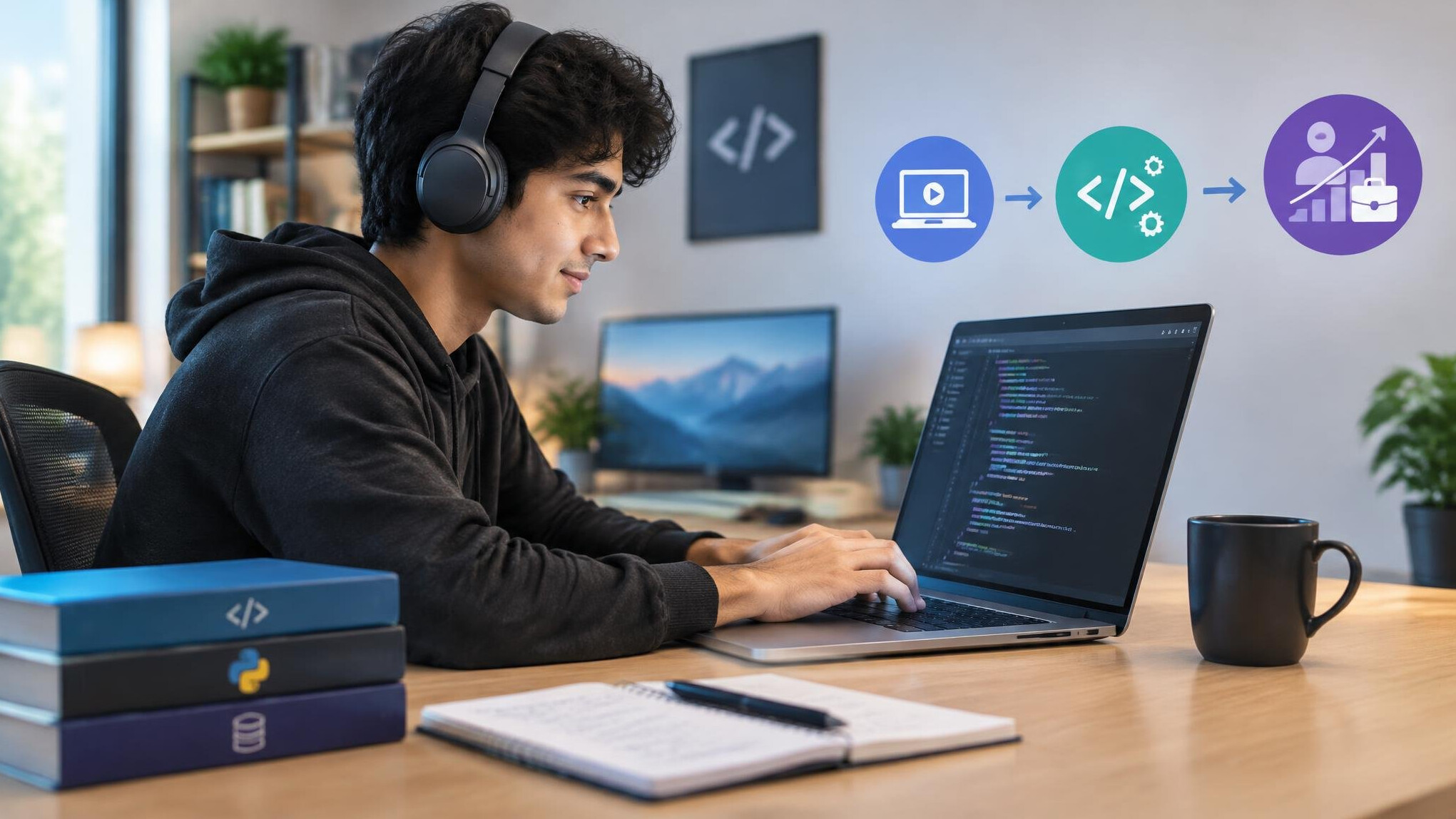 young coder at desk